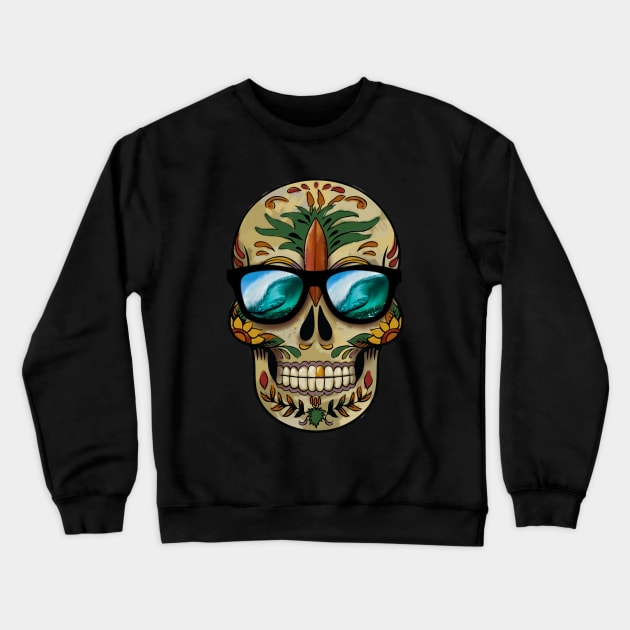 Sugar Surf Skull Crewneck Sweatshirt by StephenBibbArt